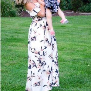 Off shoulder ivory floral maxi